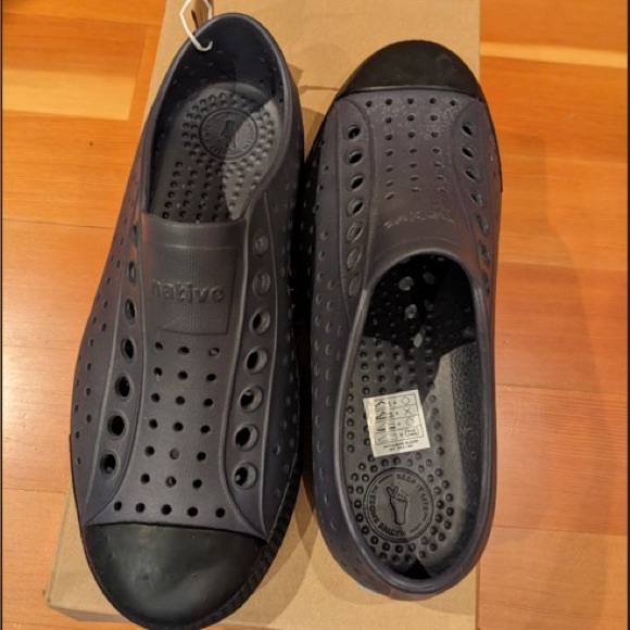 Native Shoes - Native Women’s Black Onyx with Navy Gray Slip-On Sneakers